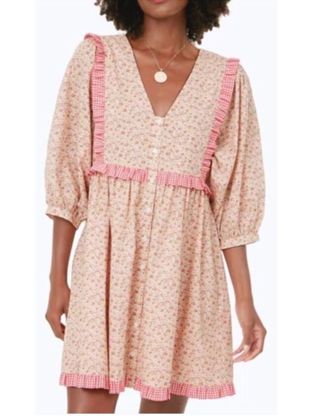 Hyacinth House Mia Mini Dress XS Floral Gingham Puff Sleeve Tuckernuck